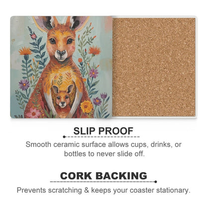 Kangaroo & Joey Ceramic Coasters (Set of 4 or 6)