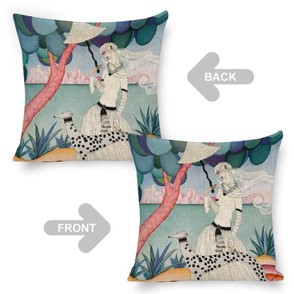 Gentle Companionship Linen Cushion Pillow Cover — Double-Sided Print, 45×45cm