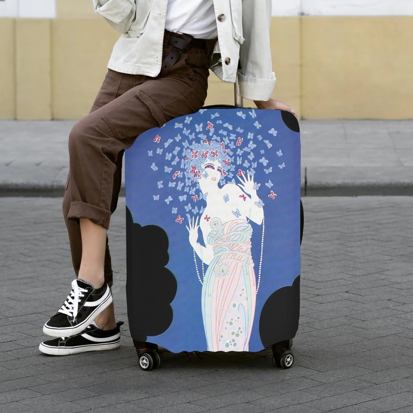 Vintage Glamour Lady Luggage Cover – “Ms Vogue” Art Deco Travel Protector