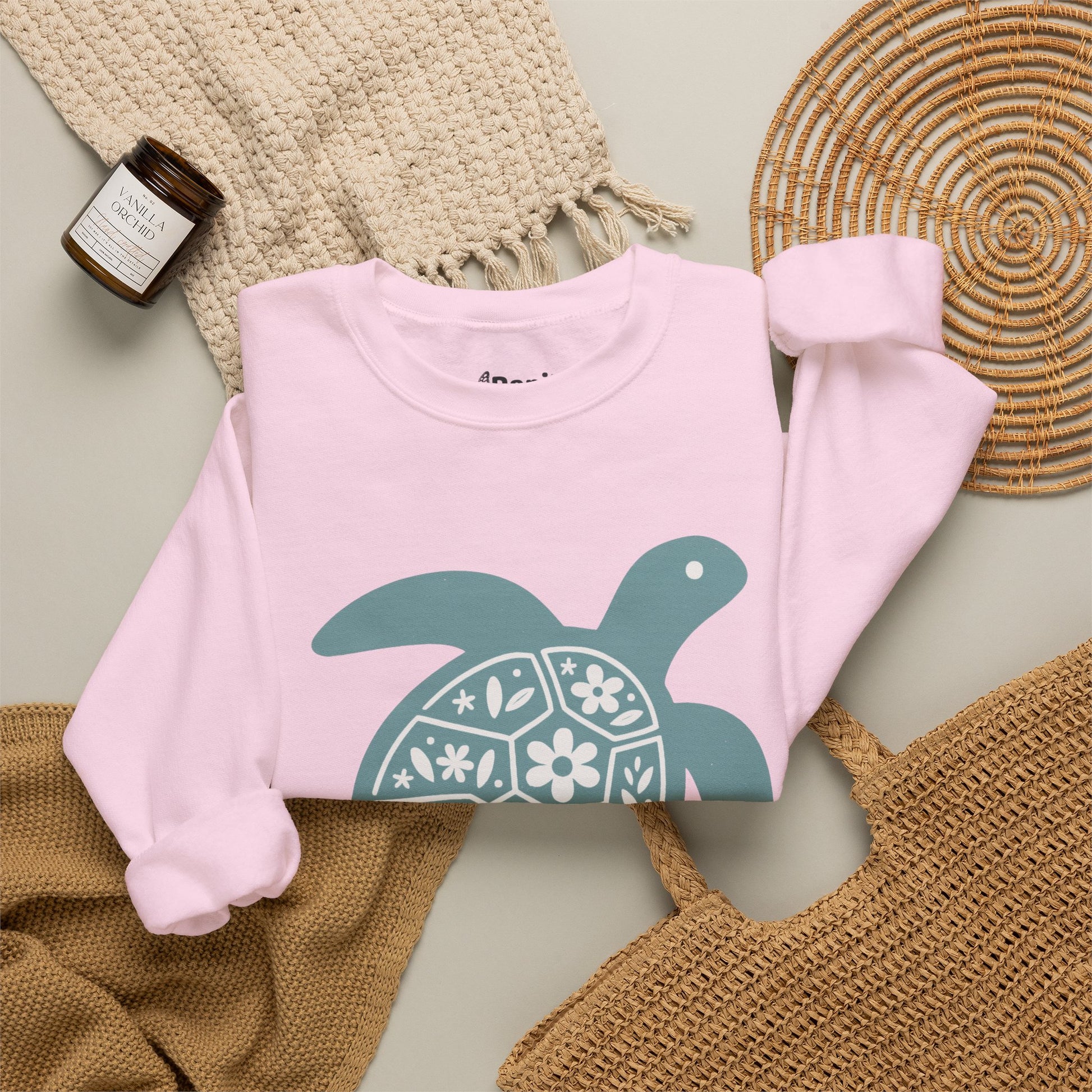 Turtle Graphic Sweatshirt — Floral Sea Turtle Crewneck