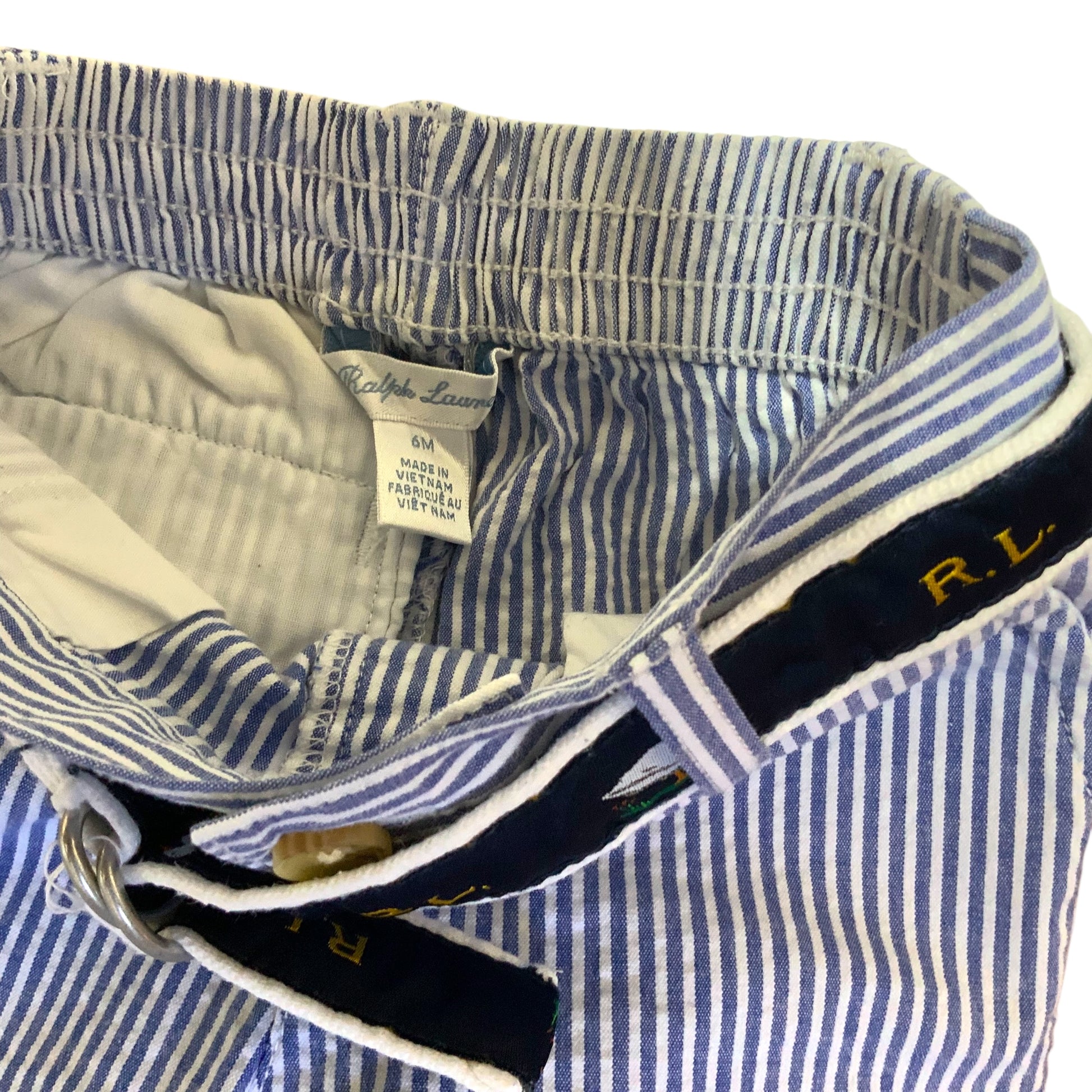 Ralph Lauren | Baby Boys 2-Piece Outfit | White Shirt | Blue Stripe Pants | 6 Months | Pre-Owned