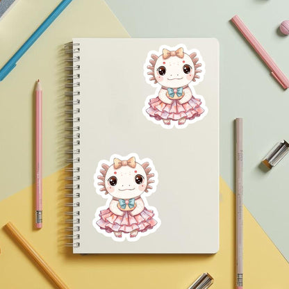 Axolotl Ballerina Pink Tutu | Kawaii | White Gloss Vinyl | Die-Cut Sticker