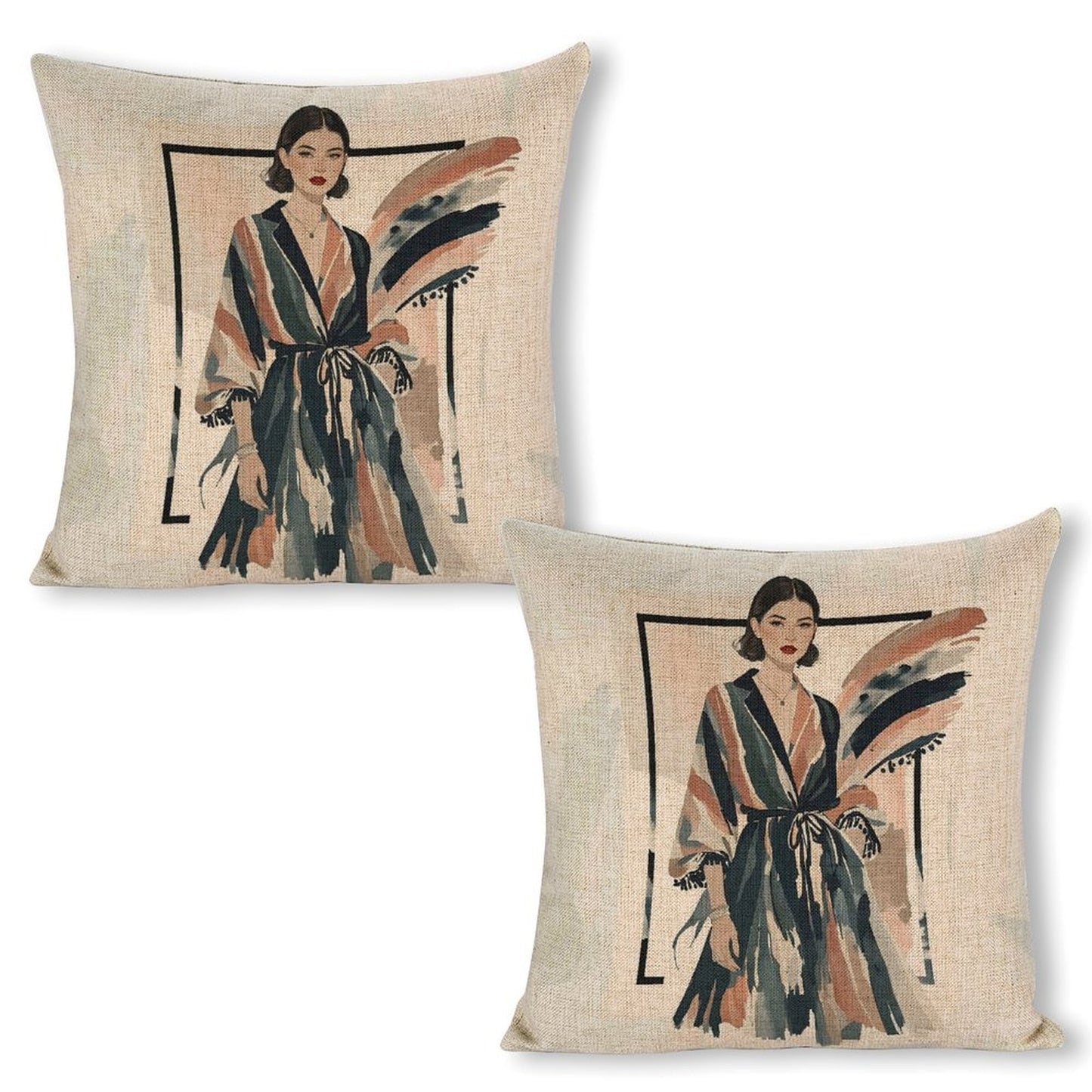 Modern Muse Linen Double Sided Throw Pillow Cushion Covers |45×45 cm | Set of 2