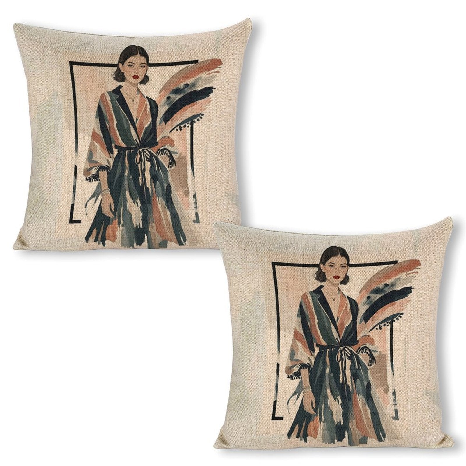 Modern Muse Linen Double Sided Throw Pillow Cushion Covers |45×45 cm | Set of 2