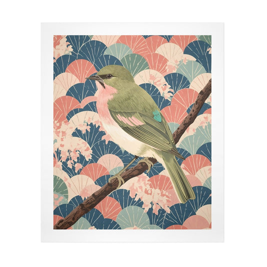 Songbird Serenity – Japanese Ukiyo-e Inspired Canvas Wall Art Print 20"x24" (50 x 60cm)