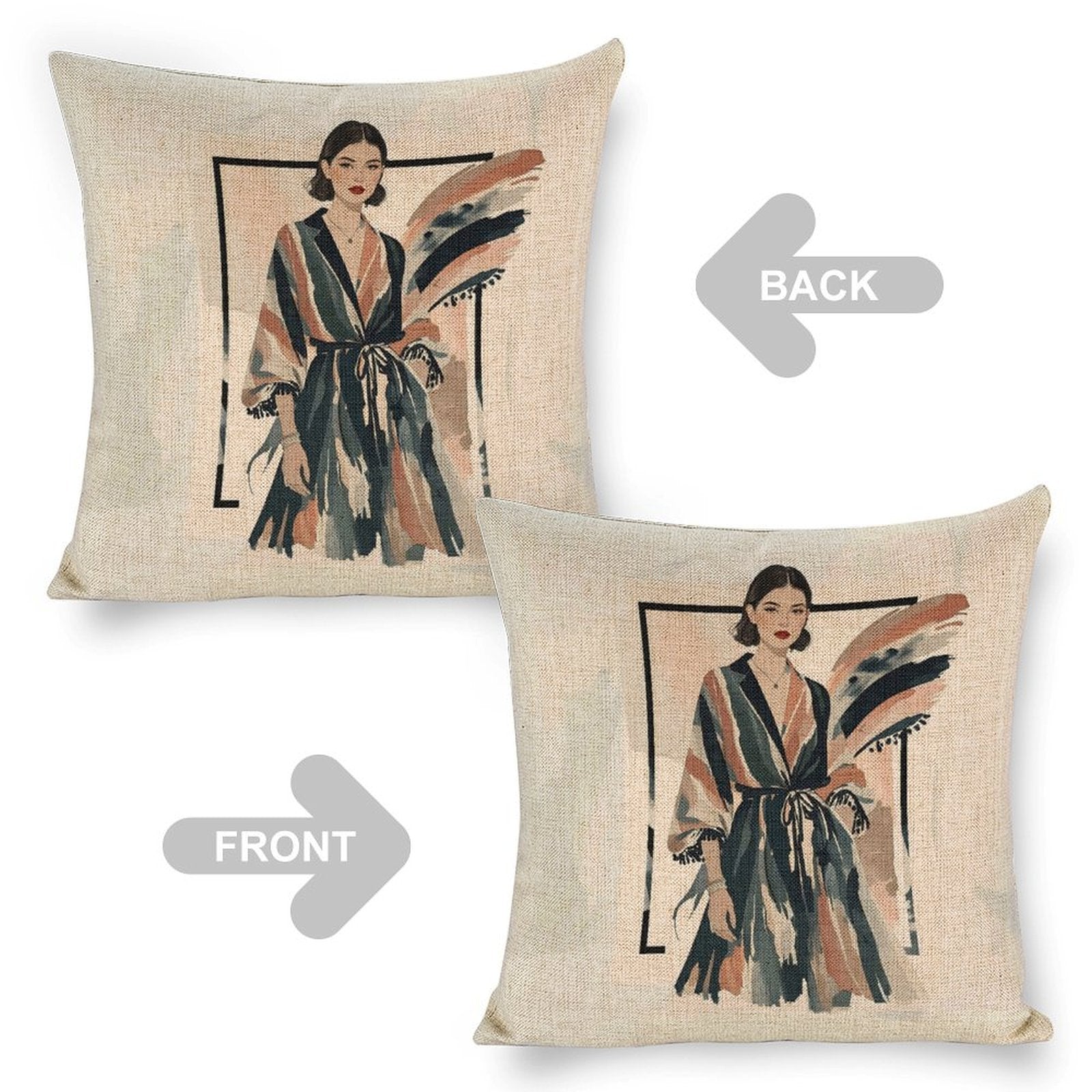 Modern Muse Linen Cushion Pillow Cover — Double-Sided Print, 45×45cm