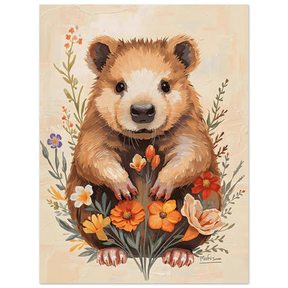 Charming Wildflower Critter Fine Art Poster in Warm Earthy Tones 45x60 cm 18x24″