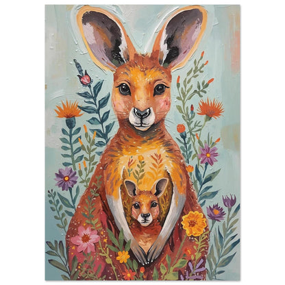Abstract Impressionist Kangaroo & Joey Fine Art Poster – Vibrant Nature-Inspired Wall Decor 21x29.7 cm 8x12"