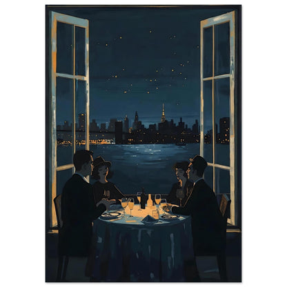 Midnight Rendezvous Fine Art Poster - Evocative Cityscape Dining Art Print A2 (42 x 59.4 cm)