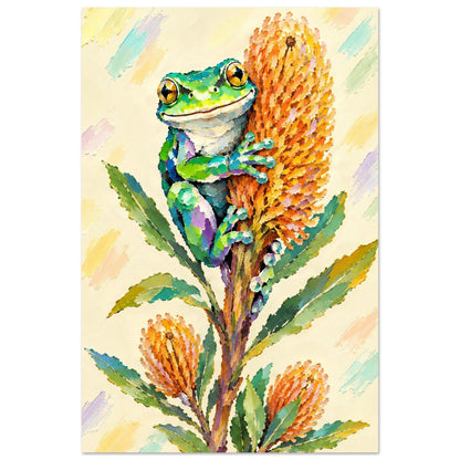 Green Tree Frog Painted Australian Animal Fine Art Poster 30x45 cm 12x18″