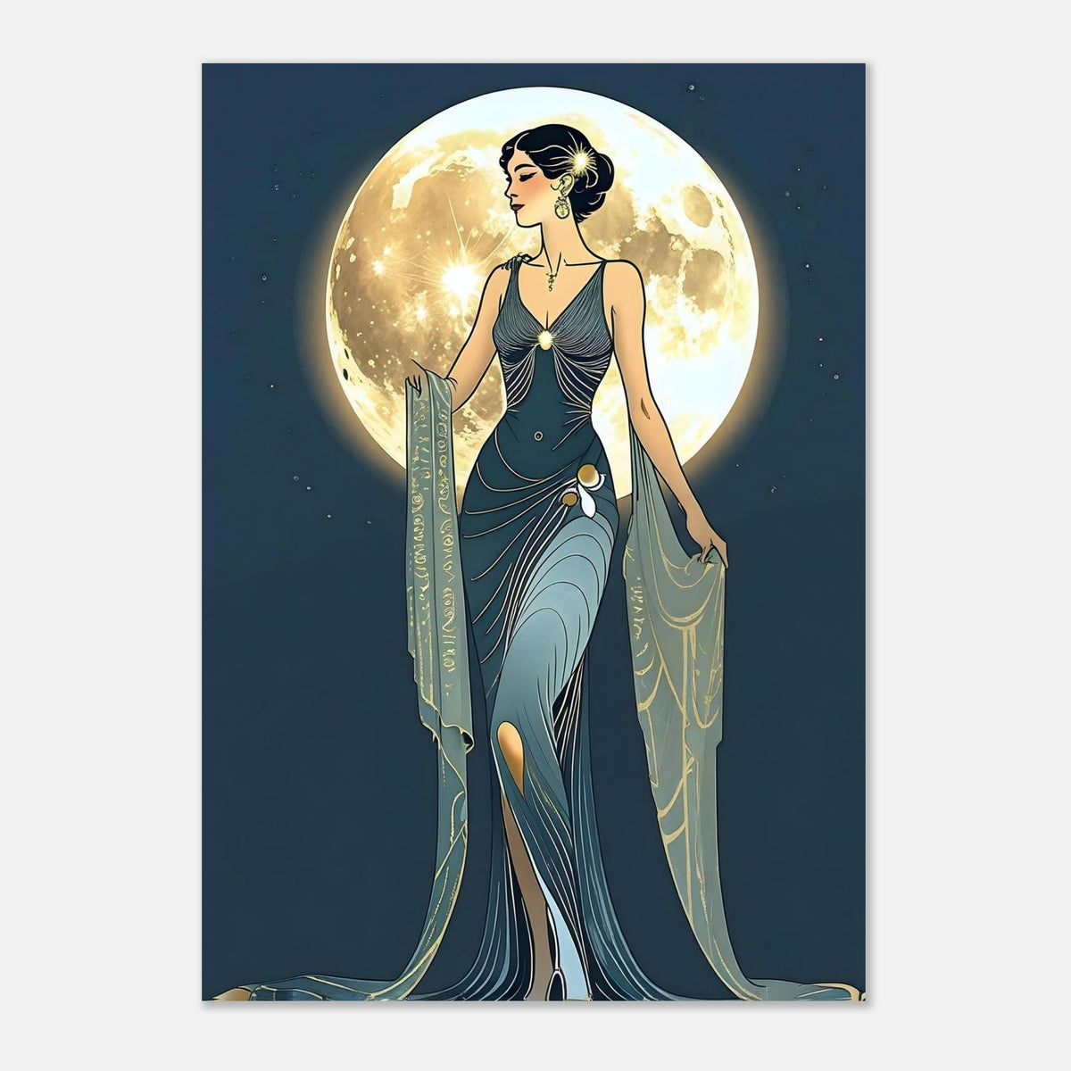 Art Deco Diva Moonlit Fine Art Poster - A Touch of Roaring Twenties Glamour for Your Walls
