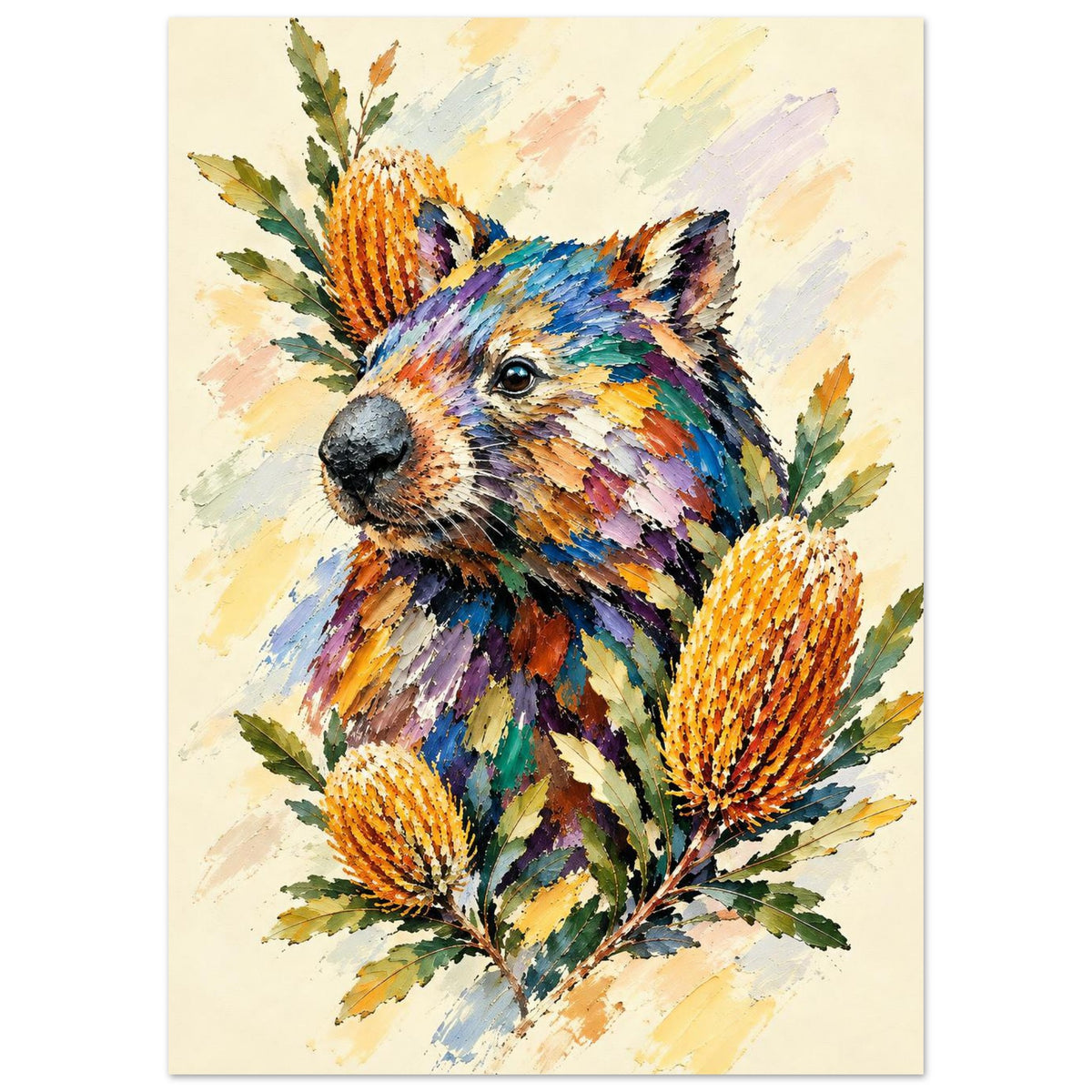 Wombat Painted Australian Animal Fine Art Poster 50x70 cm 20x28″