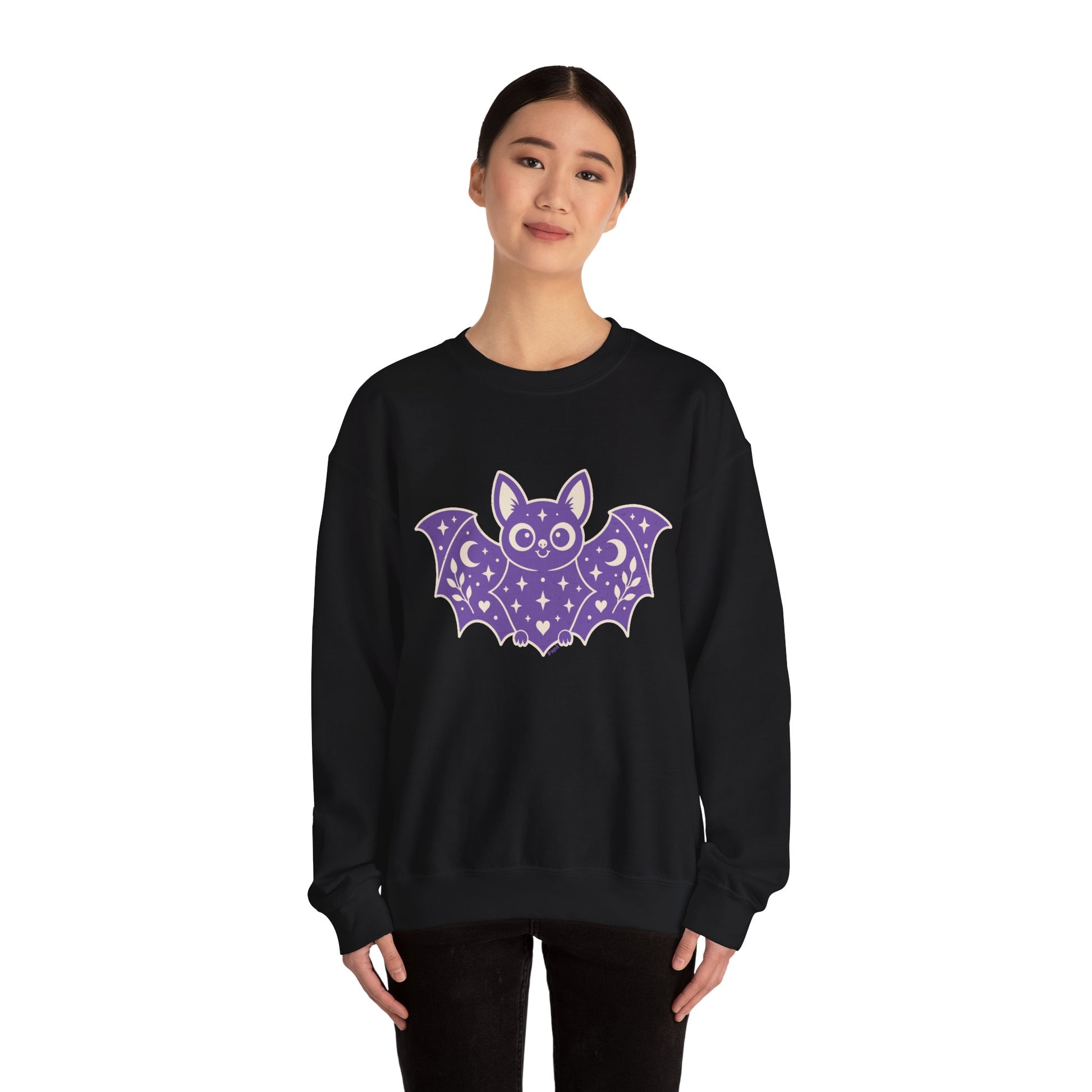 Cute Purple Bat Crewneck Sweatshirt | Kawaii Night Sky Halloween Pullover