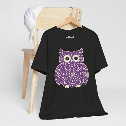 Enchanted Owl Halloween Graphic Tee | Vintage Woodland Owl T-Shirt - Purple