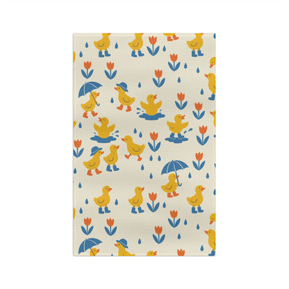 Rainy Day Ducklings Tea Towel | Quick-Dry Microfibre Kitchen Towel 16'' × 25''