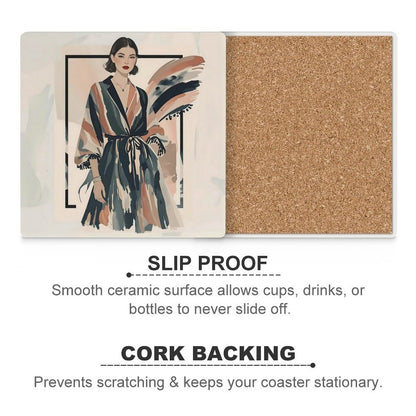Modern Muse Vintage Fashion Portrait Ceramic Coasters (Set of 4 or 6)