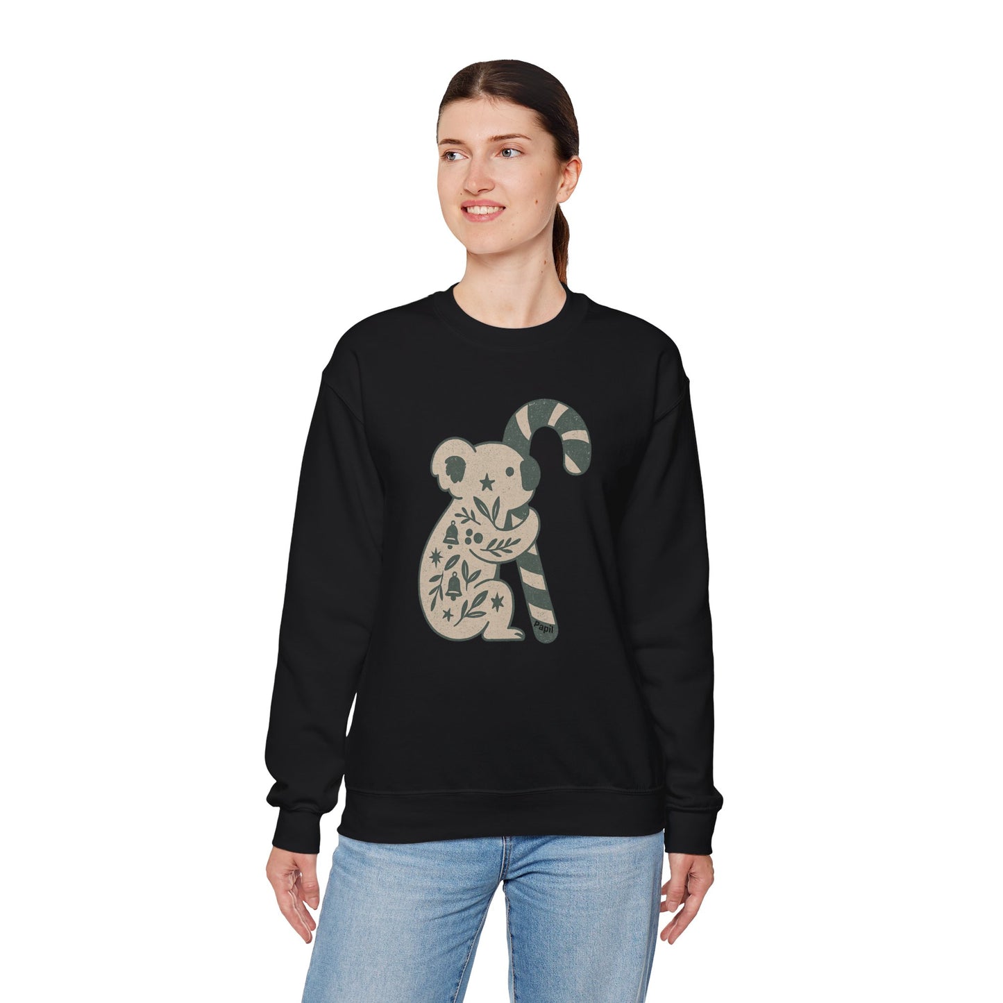 Floral Koala with Candy Cane Christmas Sweater | Botanical Animal Woodland Sweatshirt
