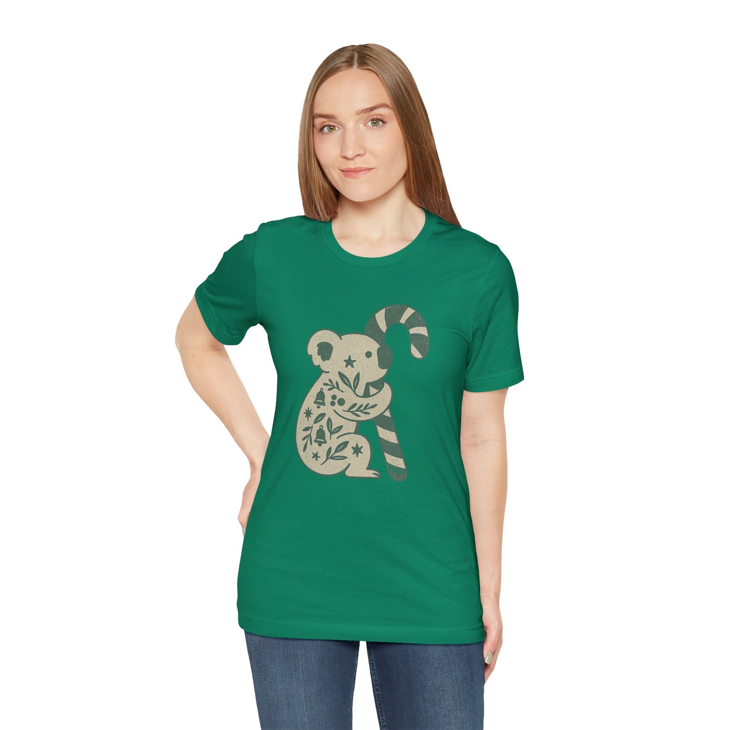 Floral Koala with Candy Cane Christmas Tee | Botanical Animal Woodland T-Shirt