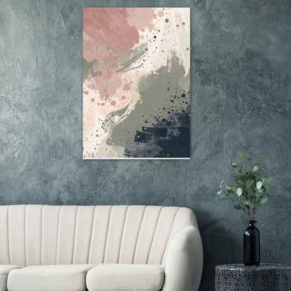 Abstract Serenity Splash Fine Art Poster - Modern Blush & Grey Wall Art for Contemporary Spaces