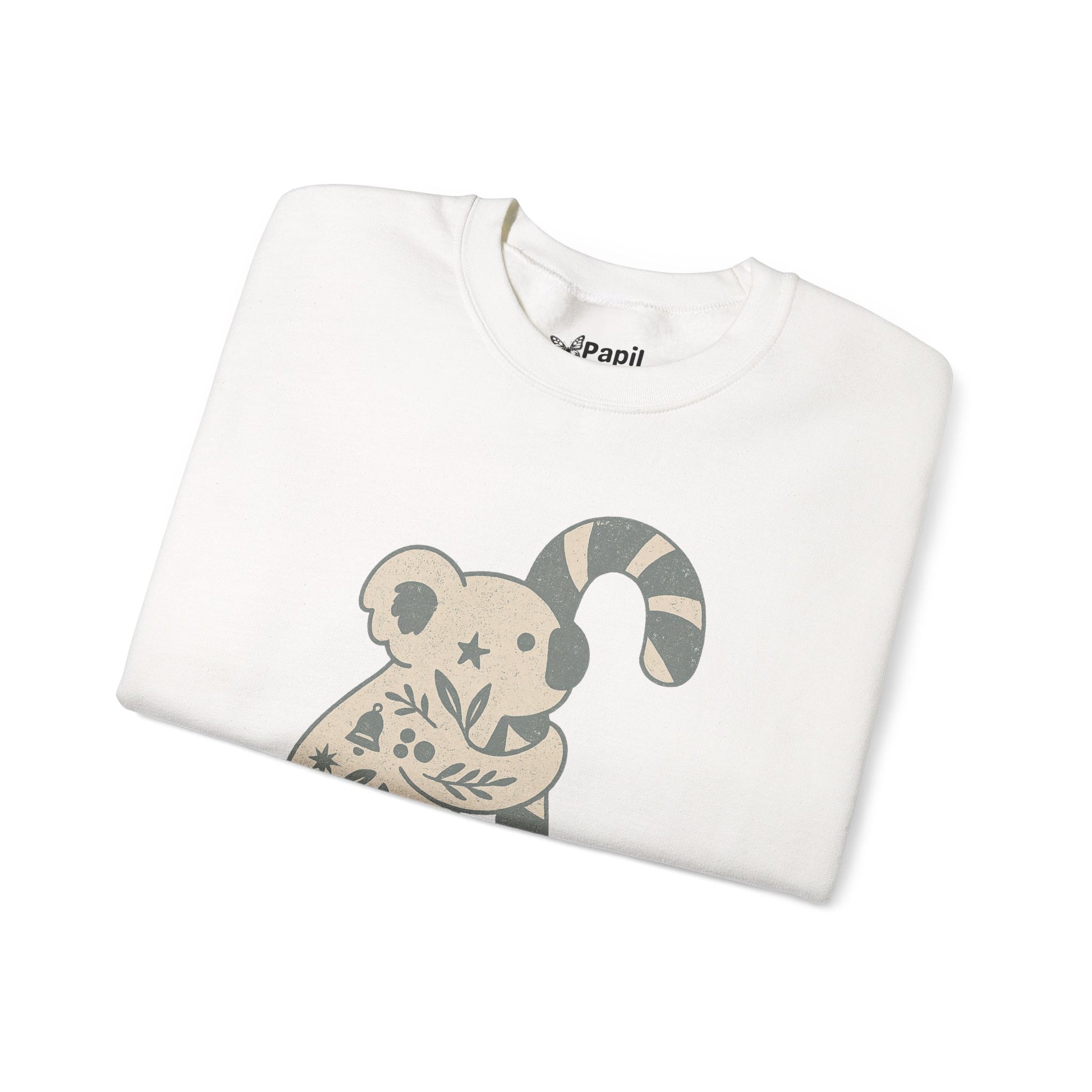 Floral Koala with Candy Cane Christmas Sweater | Botanical Animal Woodland Sweatshirt