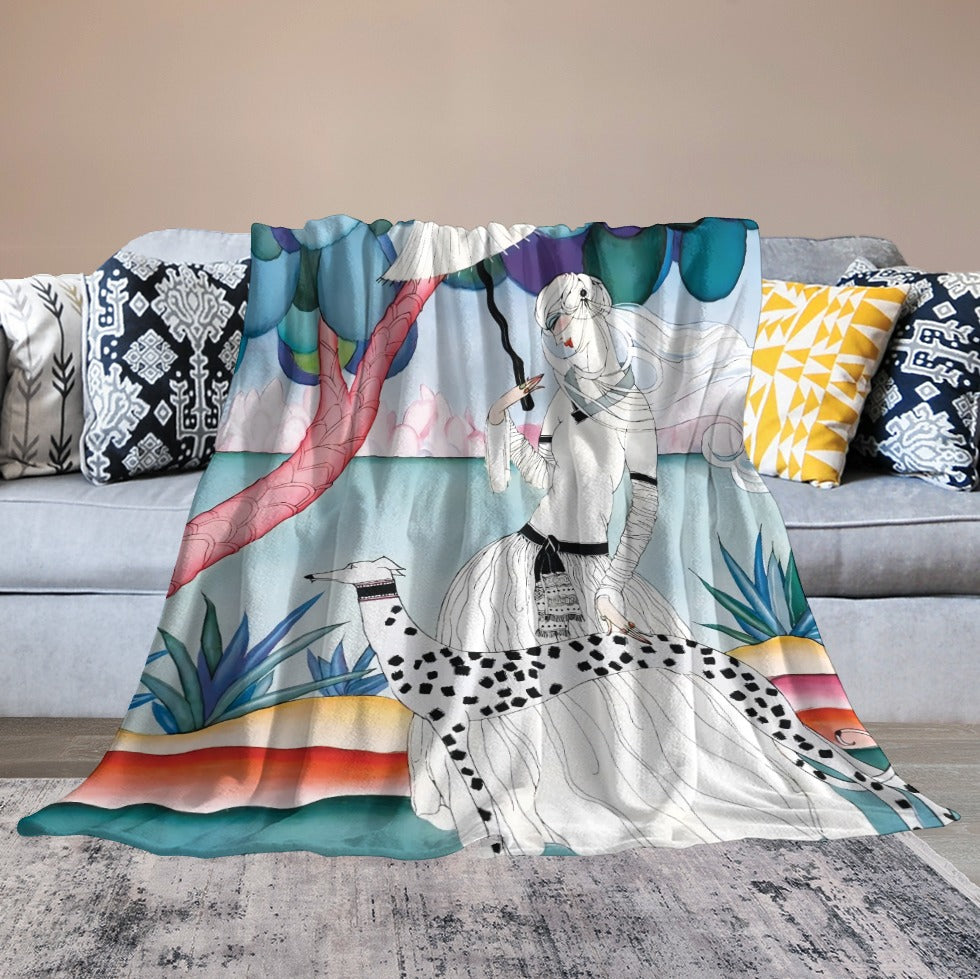 Gentle Companionship – Ultra-Soft Flannel Throw Blanket | Vintage Lady & Dog Art