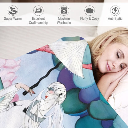 Gentle Companionship – Ultra-Soft Flannel Throw Blanket | Vintage Lady & Dog Art