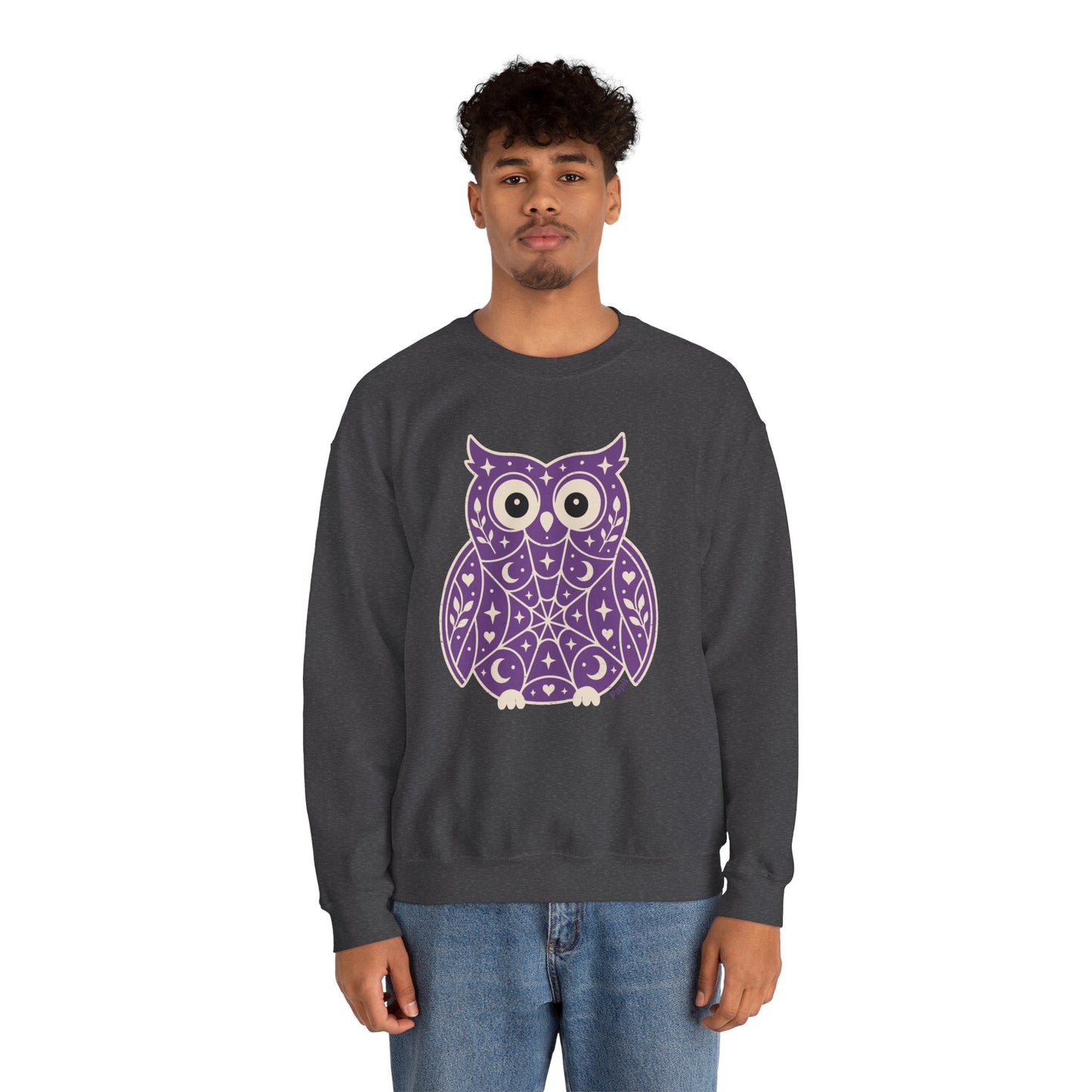 Decorative Folk Owl Crewneck Sweatshirt | Vintage Graphic Pullover