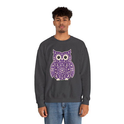 Decorative Folk Owl Crewneck Sweatshirt | Vintage Graphic Pullover