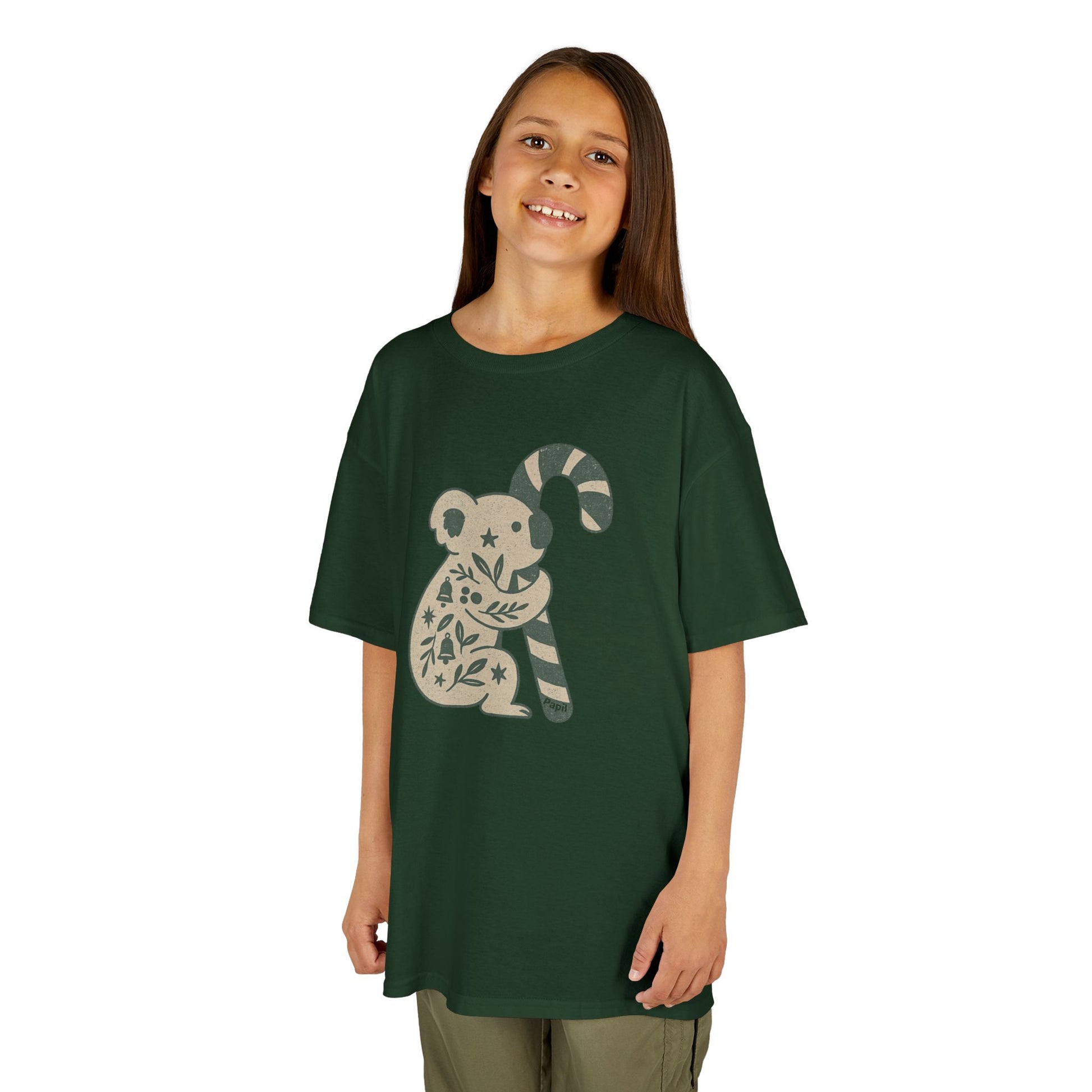 Floral Koala with Candy Cane Christmas Tee | Kids T-Shirt