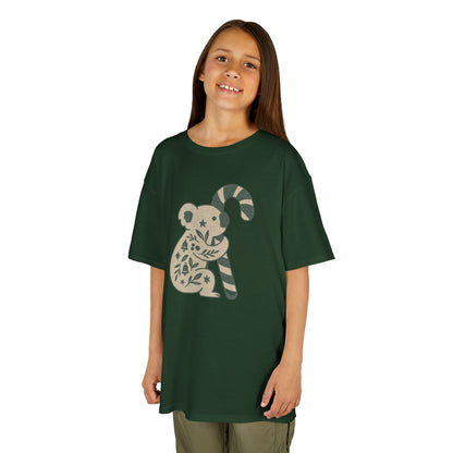 Floral Koala with Candy Cane Christmas Tee | Kids T-Shirt