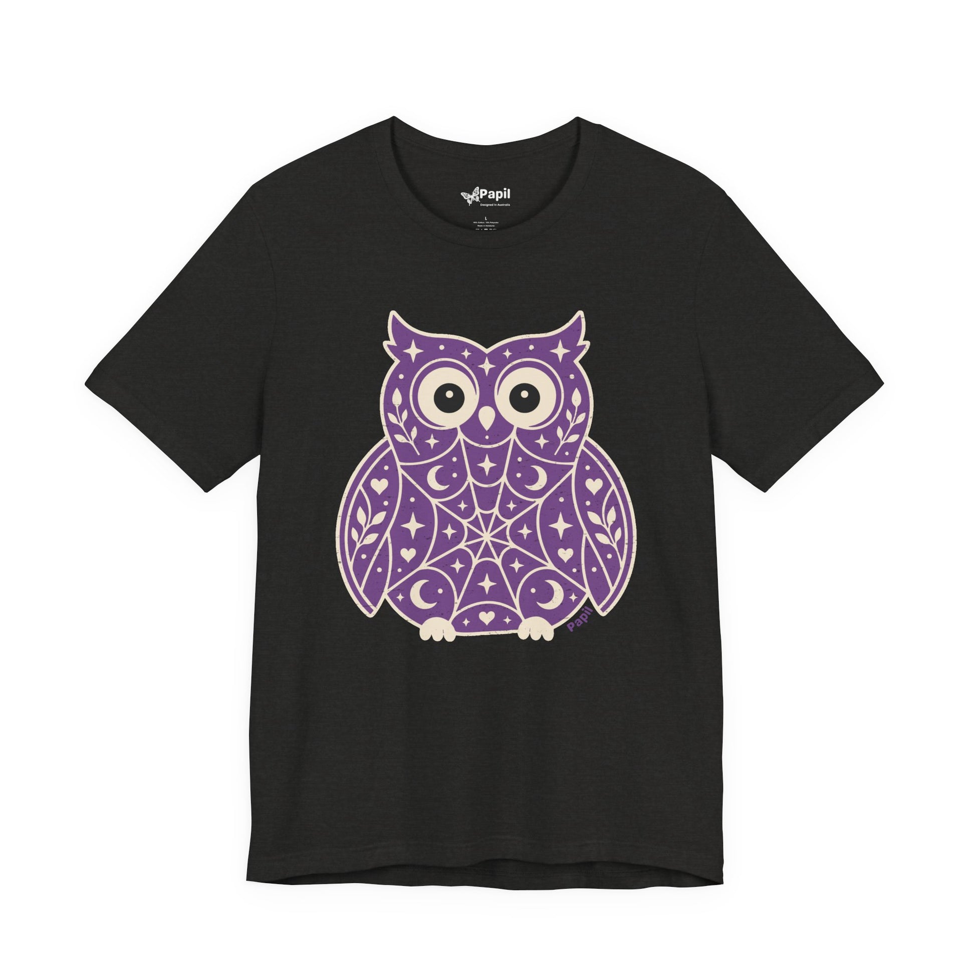 Enchanted Owl Halloween Graphic Tee | Vintage Woodland Owl T-Shirt - Purple 2XL