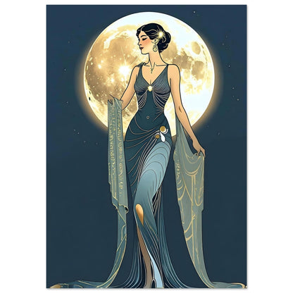 Art Deco Diva Moonlit Fine Art Poster - A Touch of Roaring Twenties Glamour for Your Walls A0 (84.1 x 118.9 cm)