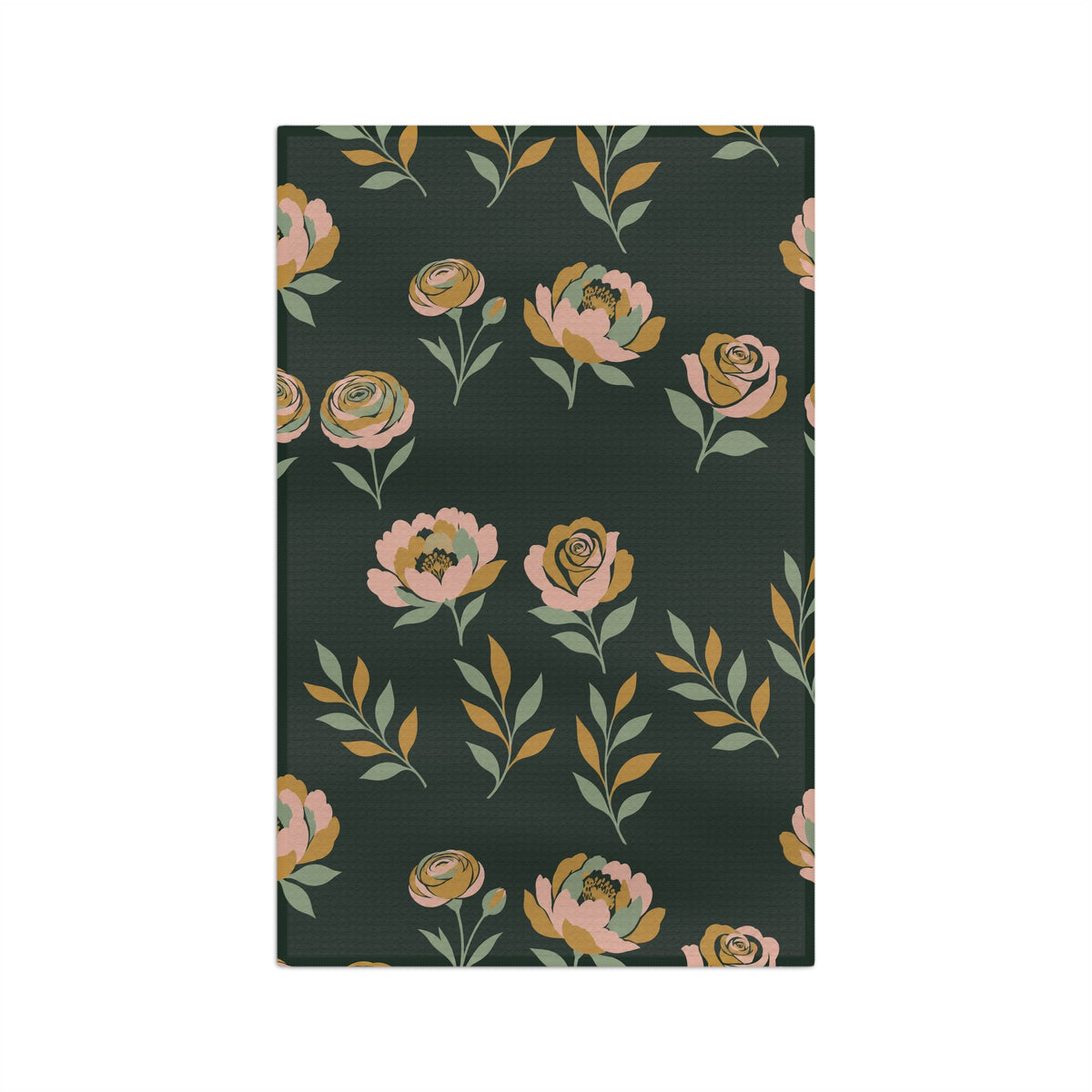Moody Peony & Rose Floral Tea Towel | Quick-Dry Microfibre Kitchen Towel 16'' × 25''