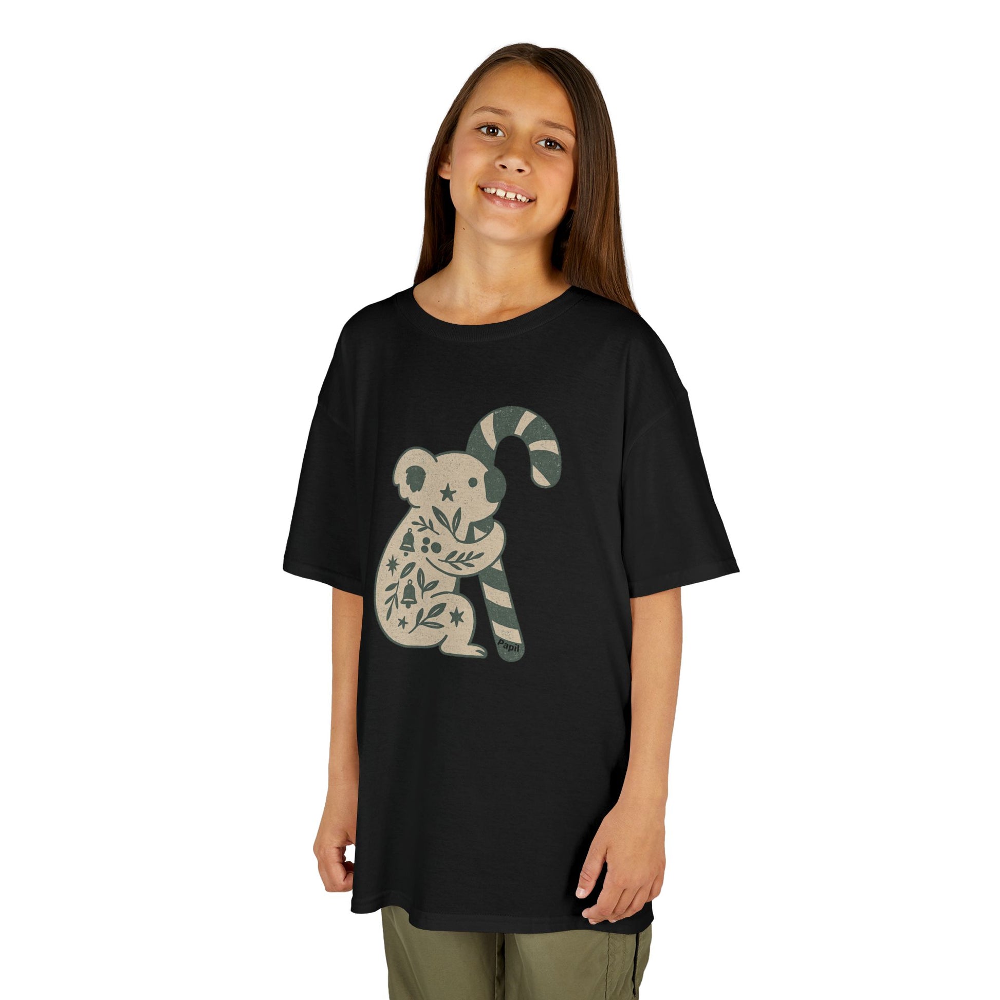 Floral Koala with Candy Cane Christmas Tee | Kids T-Shirt