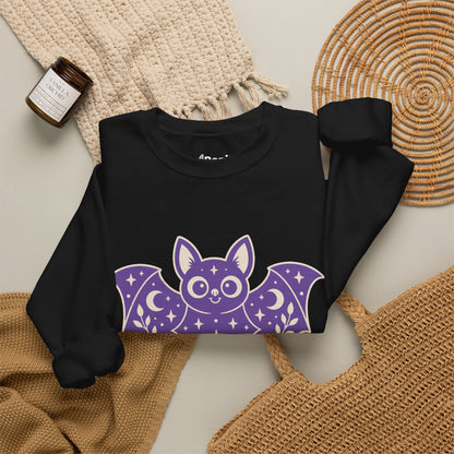 Cute Purple Bat Crewneck Sweatshirt | Kawaii Night Sky Halloween Pullover