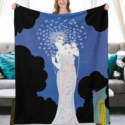 Vintage Glamour Lady Flannel Blanket – “Ms Vogue” Art Print Ultra-Soft Flannel Throw Blanket 70" x 80"