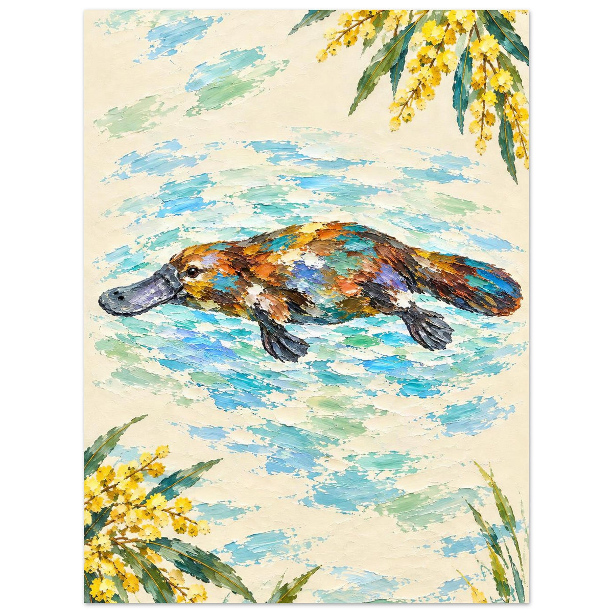 Platypus Painted Australian Animal Fine Art Poster 60x80 cm 24x32″