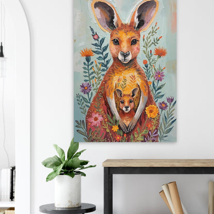 Abstract Impressionist Kangaroo & Joey Fine Art Poster – Vibrant Nature-Inspired Wall Decor