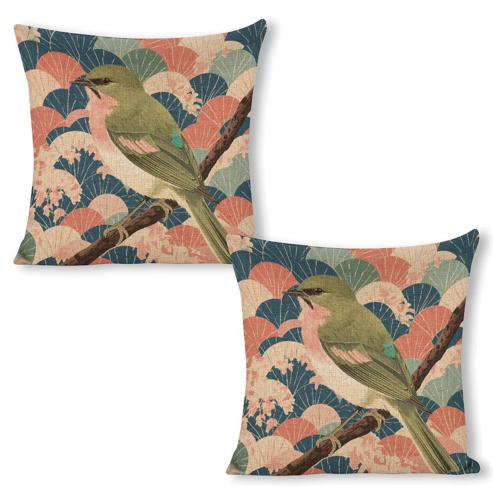 Songbird Serenity Linen Double Sided Throw Pillow Cushion Covers |45×45 cm | Set of 2