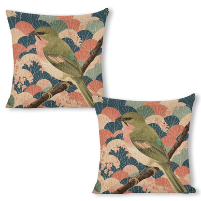 Songbird Serenity Linen Double Sided Throw Pillow Cushion Covers |45×45 cm | Set of 2