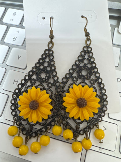 Floral Laser Cut Dangle Chandelier Earrings