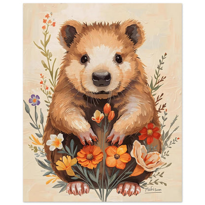 Charming Wildflower Critter Fine Art Poster in Warm Earthy Tones 40x50 cm 16x20″