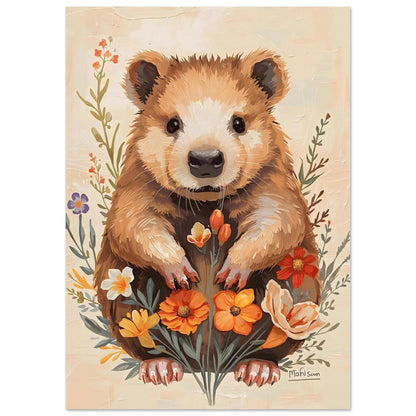 Charming Wildflower Critter Fine Art Poster in Warm Earthy Tones A3 (29.7 x 42 cm)