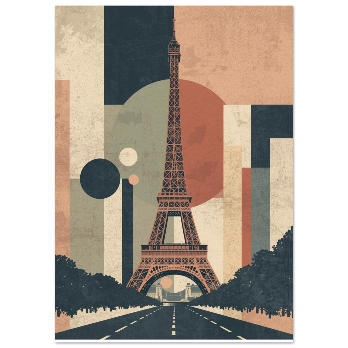 Eiffel Tower Geometric Abstract Fine Art Poster - Mid-Century Modern Parisian Vibe A0 (84.1 x 118.9 cm)