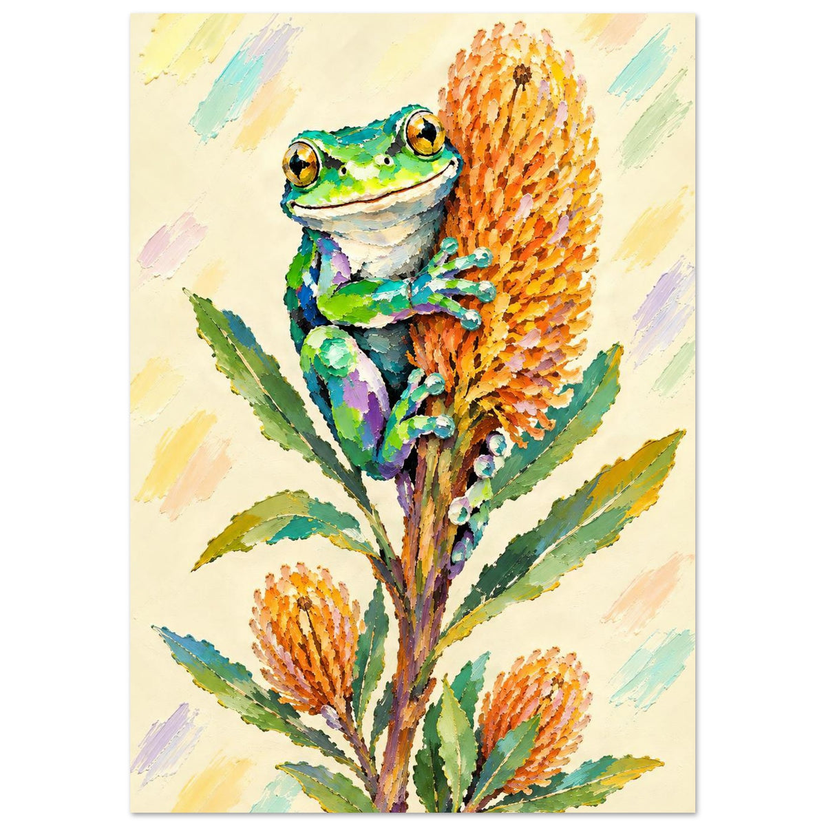 Green Tree Frog Painted Australian Animal Fine Art Poster A3 (29.7 x 42 cm)