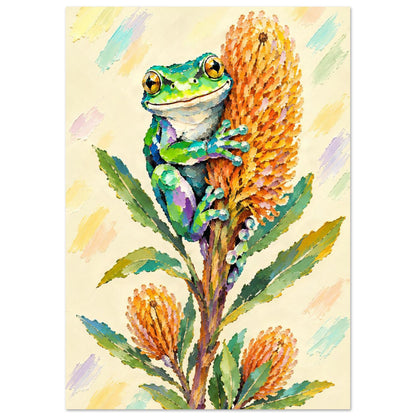 Green Tree Frog Painted Australian Animal Fine Art Poster A3 (29.7 x 42 cm)