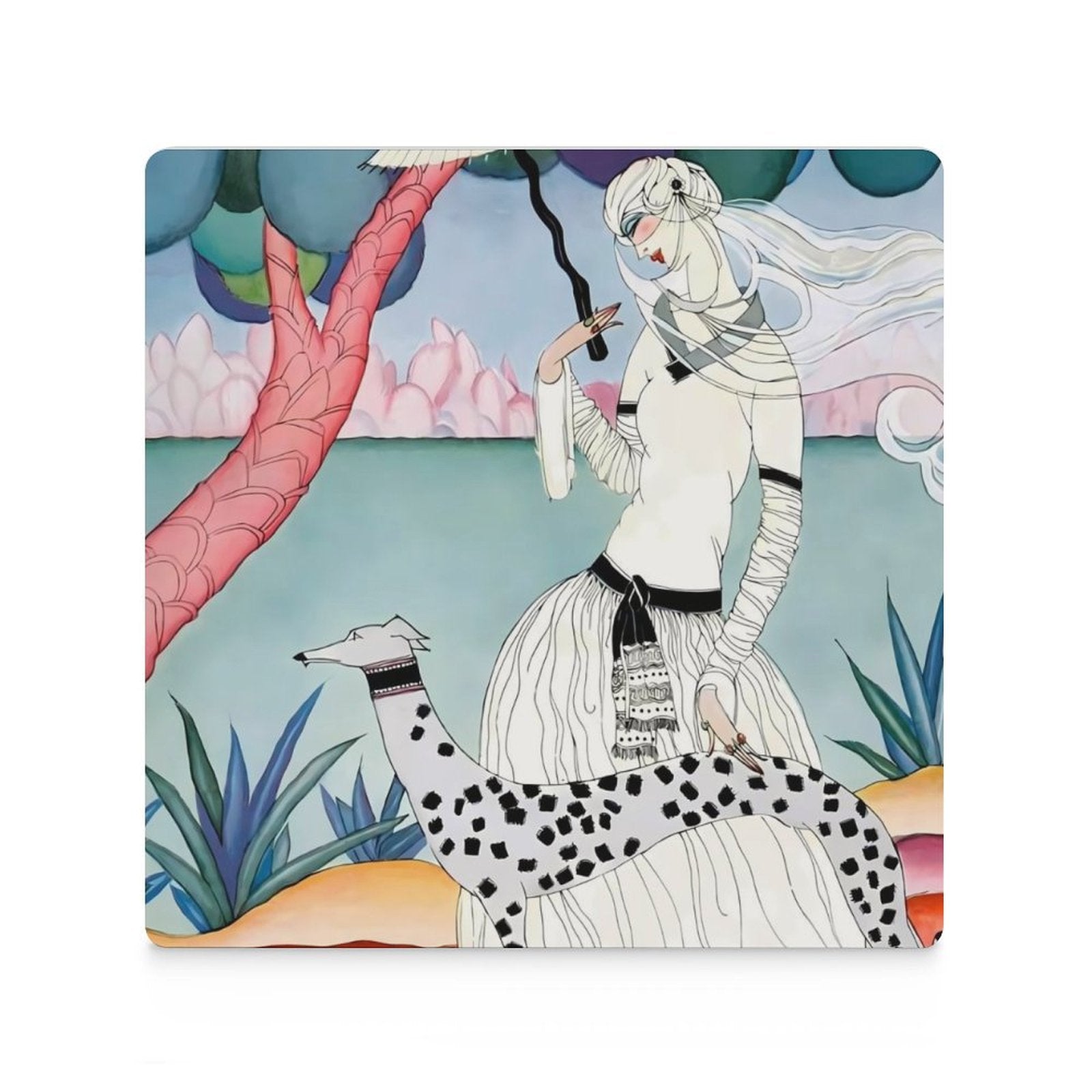 Gentle Companionship Vintage Inspired Lady & Dog Portrait Ceramic Coasters (Set of 4 or 6)