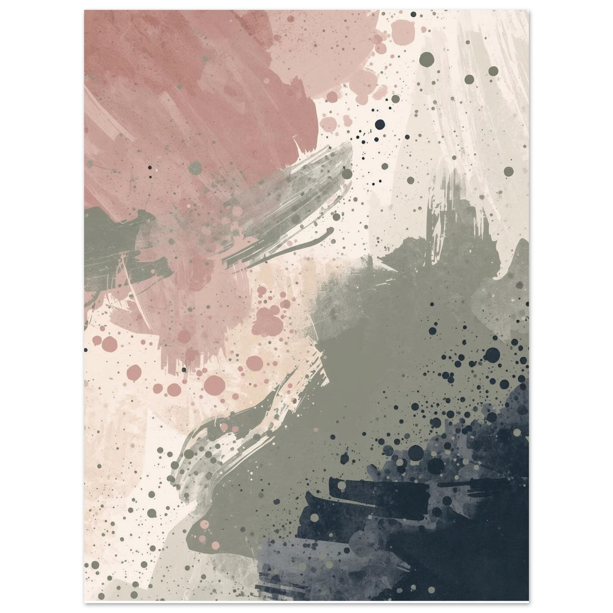 Abstract Serenity Splash Fine Art Poster - Modern Blush & Grey Wall Art for Contemporary Spaces 45x60 cm 18x24″