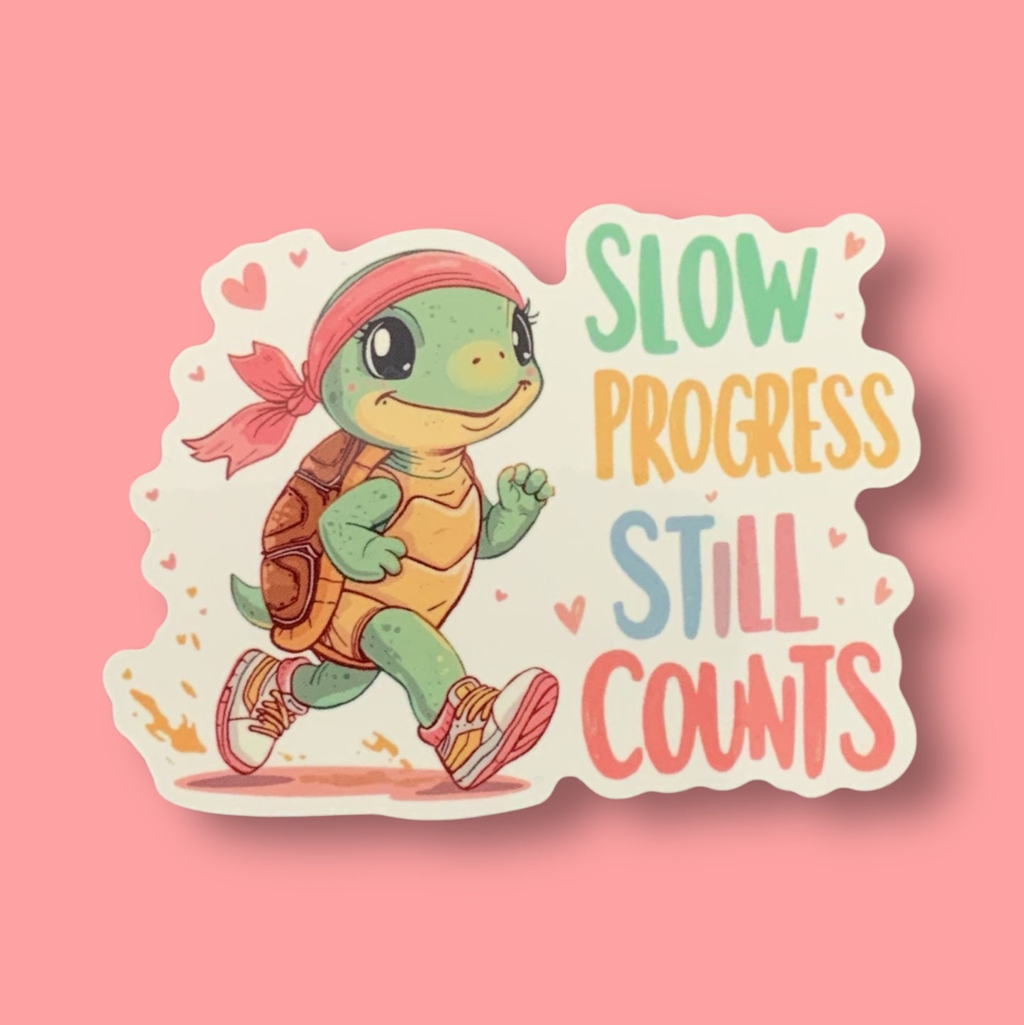 Slow Progress Still Counts Turtle | Motivational | White Gloss Vinyl | Die-Cut Sticker