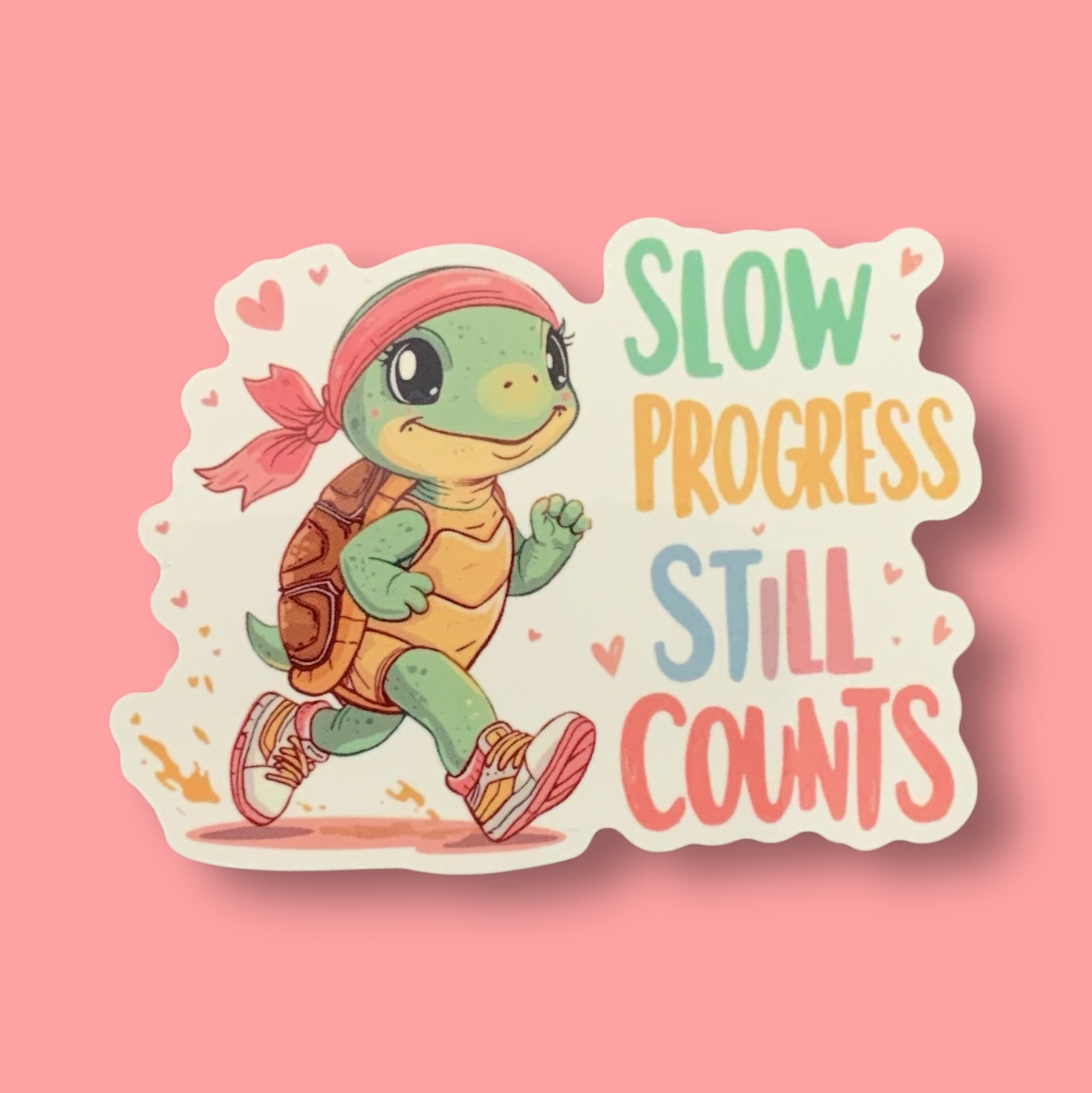 Slow Progress Still Counts Turtle | Motivational | White Gloss Vinyl | Die-Cut Sticker
